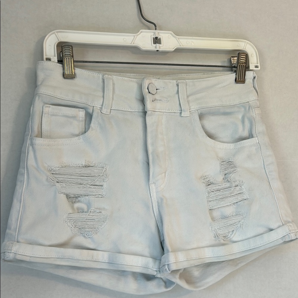 Kancan High Rise Distressed Cuffed White Denim Shorts Size 26